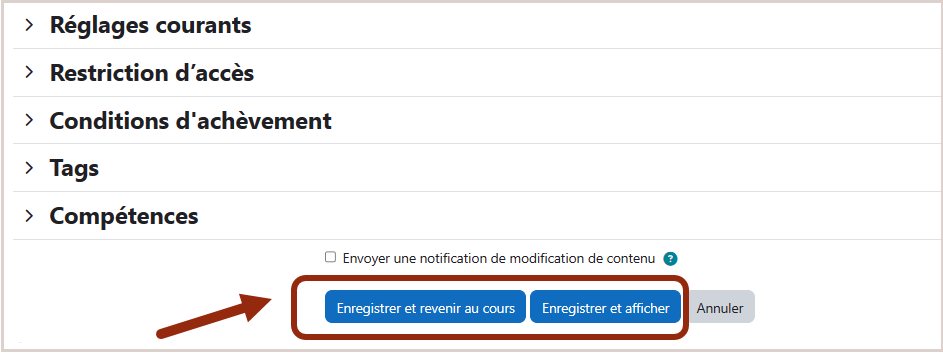 En bas de page, deux boutons enregistrer sur lesquels cliquer.