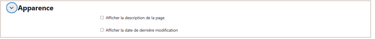 Apparence, 2 sous éléments à cocher ou pas : description de page, et date mise à jour.