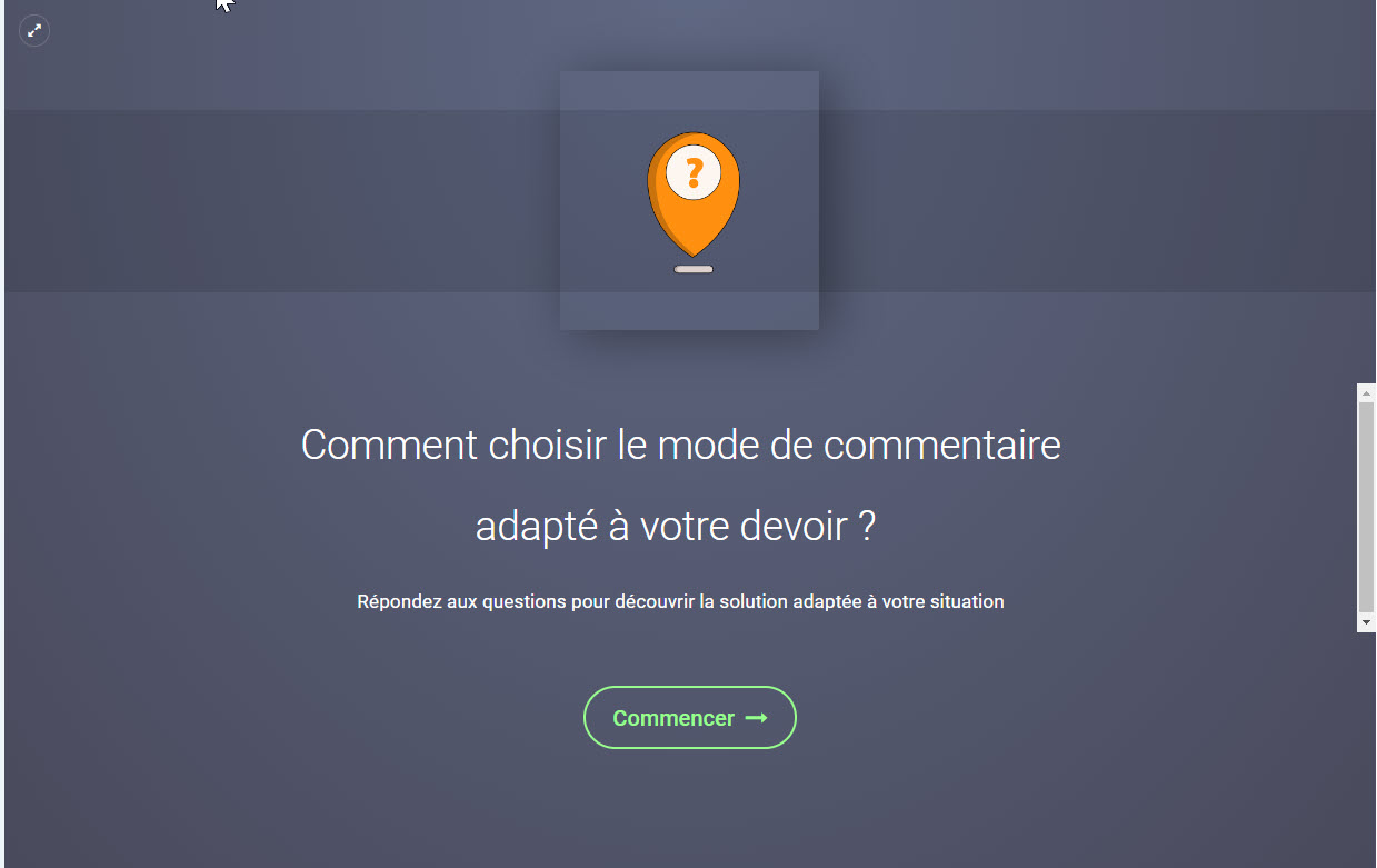 couverture de l'activité branching scenario dans le choix des commentaires