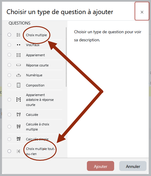 illustration sur le choix du type de question