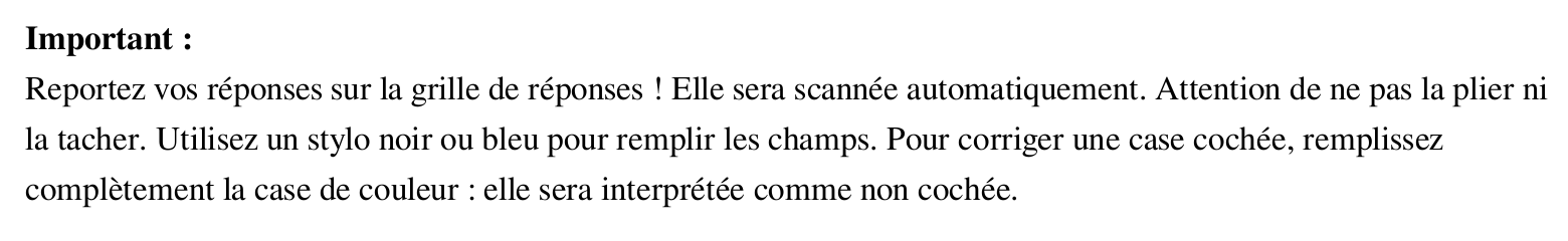 Consignes du QCM papier