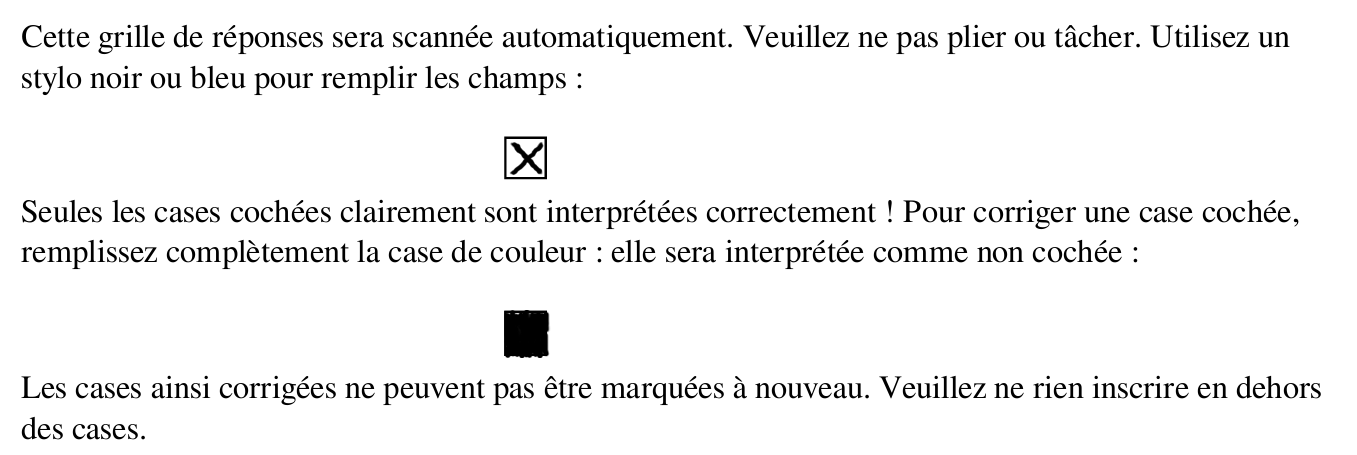 illustration des consignes de la grille de réponses