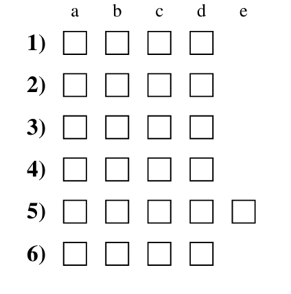 Cases à cocher des options de réponses associées aux questions du QCM papier