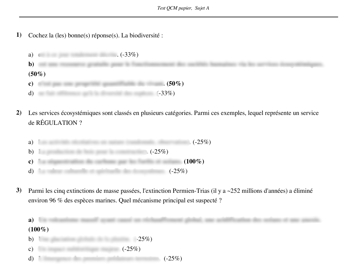 Extrait de la feuille de correction de l’examen