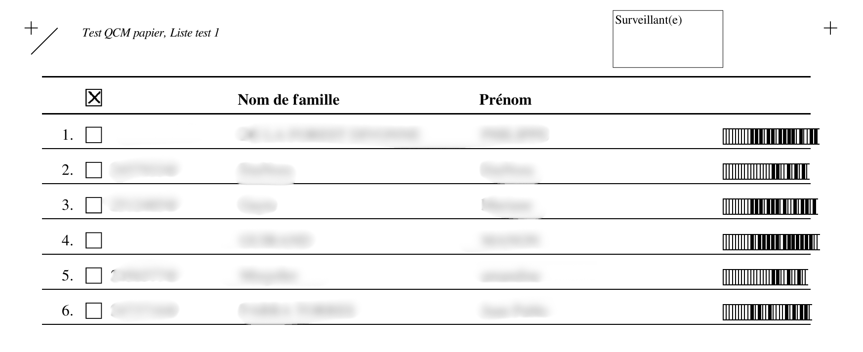 Extrait d’une liste de présences