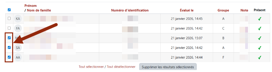 Sélection et suppression de résultats