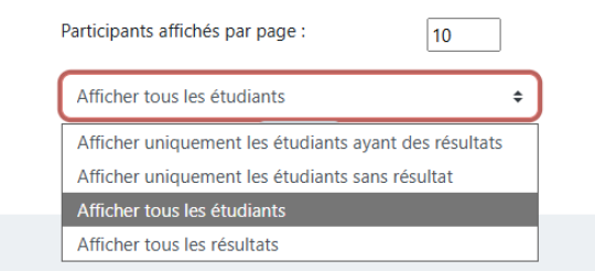 Menu déroulant pour trier les résultats