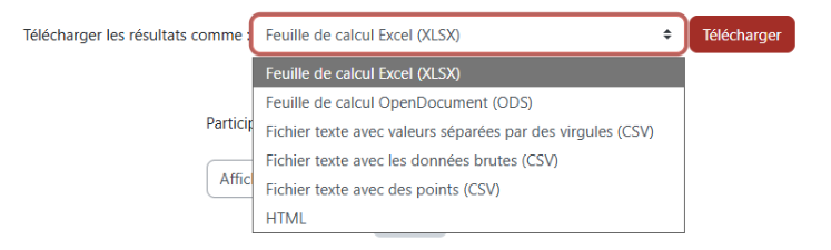 Téléchargement des résultats - choix du format